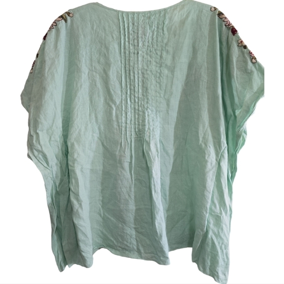 Johnny Was Rosalie Linen Pintuck Poncho Top Cool Mint Green Embroidered Large - Picture 7 of 8